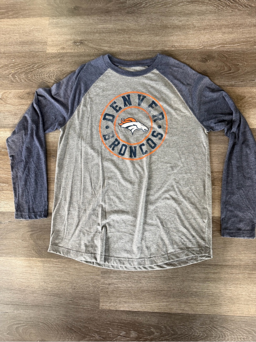 NFL Denver Broncos Gray and Navy Raglan Long Sleeve Tee